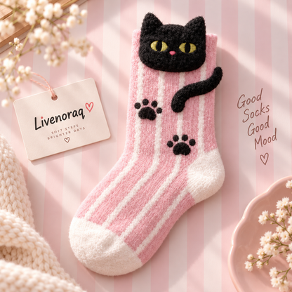 Livenoraq® Cute Black Cat Striped Cozy Crew Socks