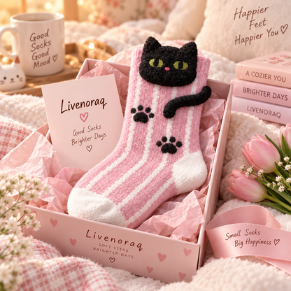 Livenoraq® Cute Black Cat Striped Cozy Crew Socks