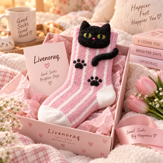 Livenoraq® Cute Black Cat Striped Cozy Crew Socks
