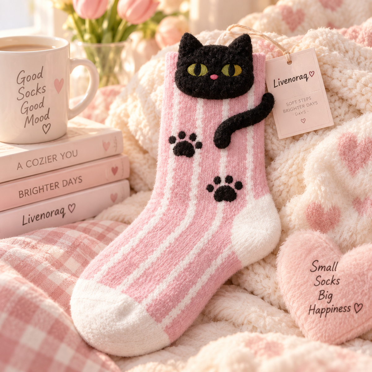 Livenoraq® Cute Black Cat Striped Cozy Crew Socks