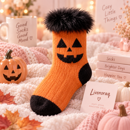 Livenoraq® Halloween Pumpkin Face Fuzzy Crew Socks