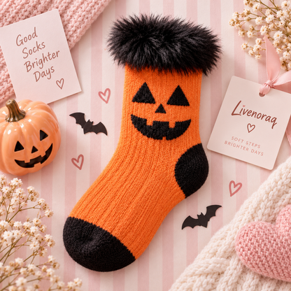 Livenoraq® Halloween Pumpkin Face Fuzzy Crew Socks