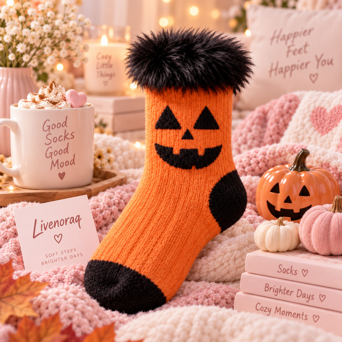 Livenoraq® Halloween Pumpkin Face Fuzzy Crew Socks