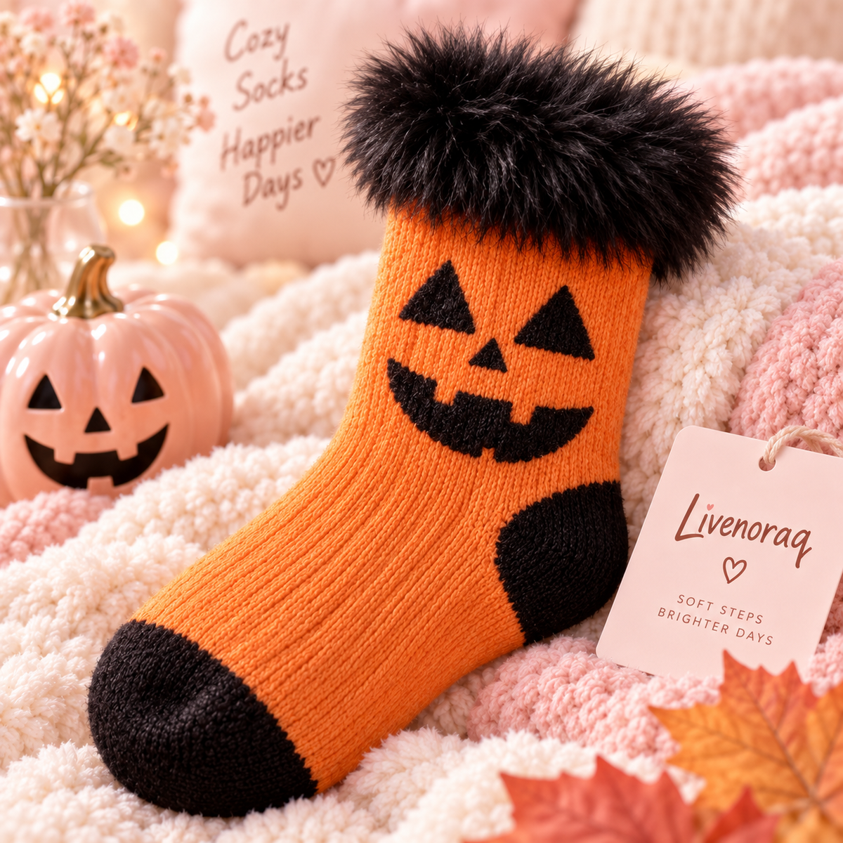 Livenoraq® Halloween Pumpkin Face Fuzzy Crew Socks