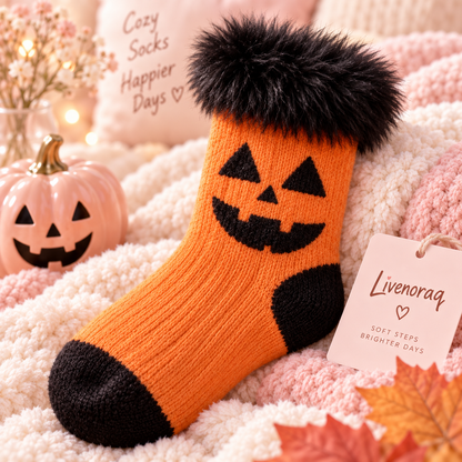 Livenoraq® Halloween Pumpkin Face Fuzzy Crew Socks