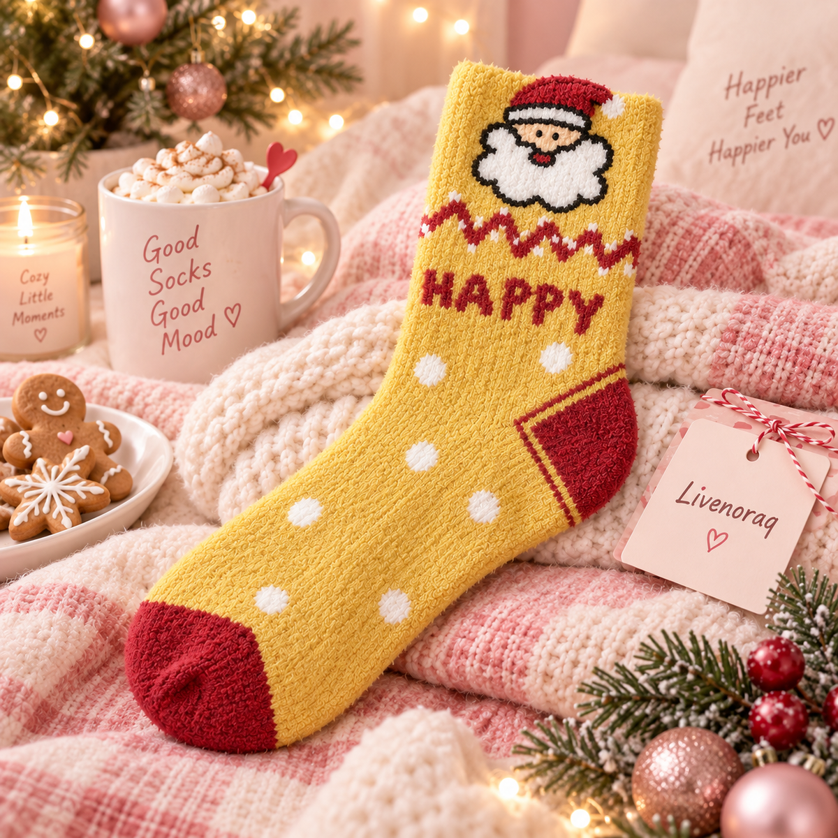 Livenoraq® Christmas Santa Fuzzy Crew Socks