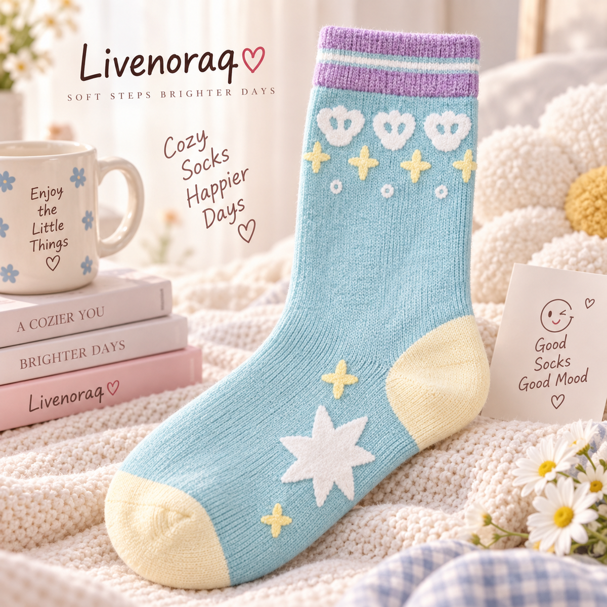 Livenoraq® Pastel Star Cozy Crew Socks