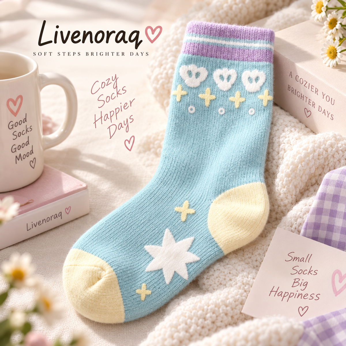 Livenoraq® Pastel Star Cozy Crew Socks