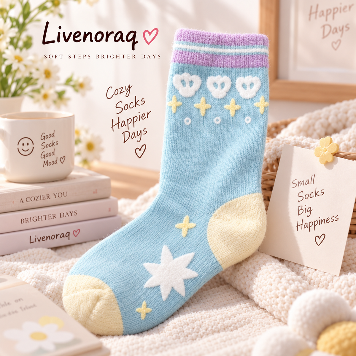 Livenoraq® Pastel Star Cozy Crew Socks