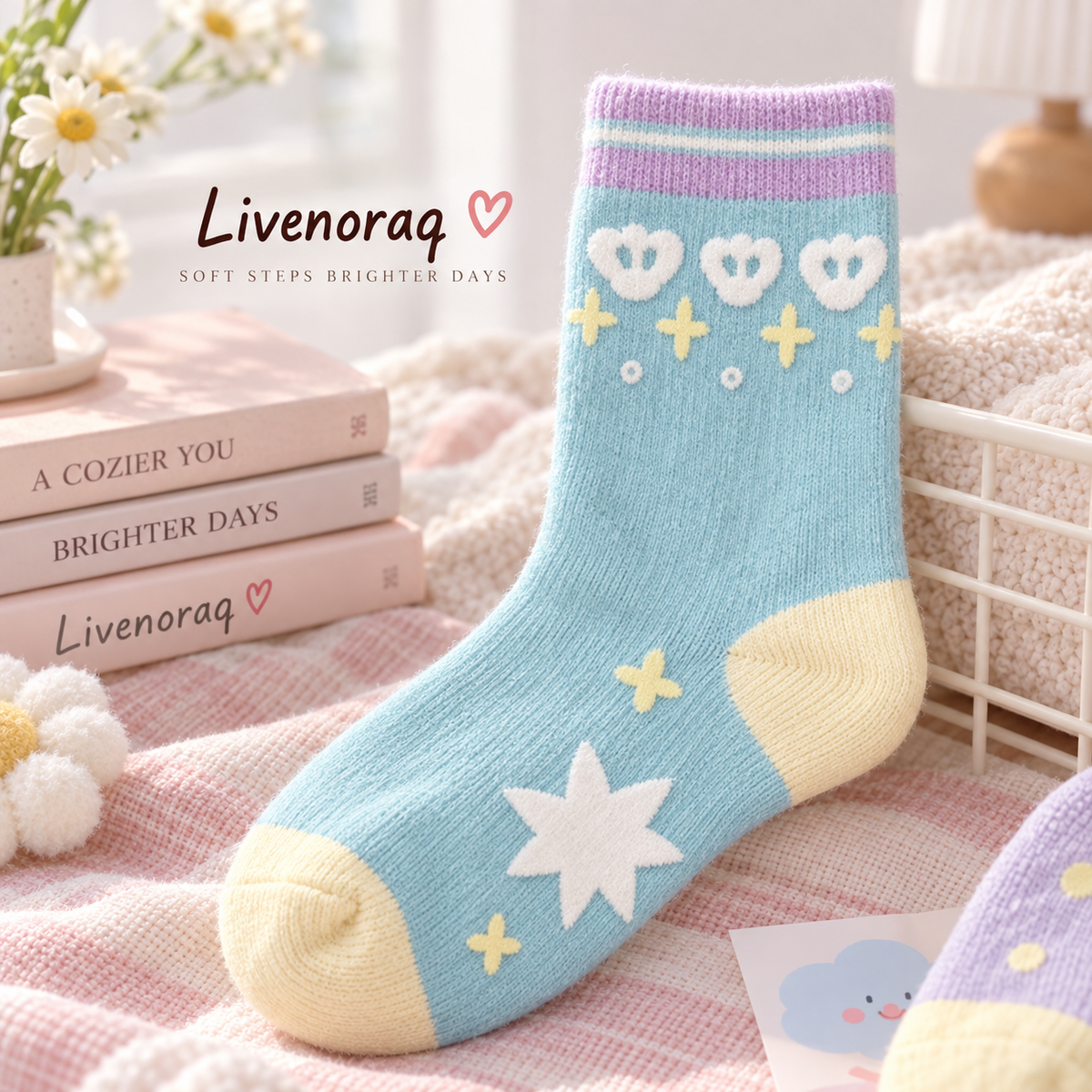 Livenoraq® Pastel Star Cozy Crew Socks