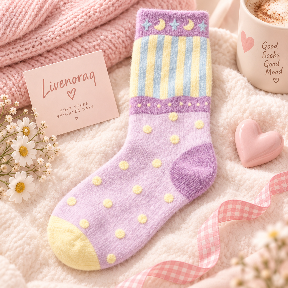 Livenoraq® Pastel Moon & Star Cozy Crew Socks