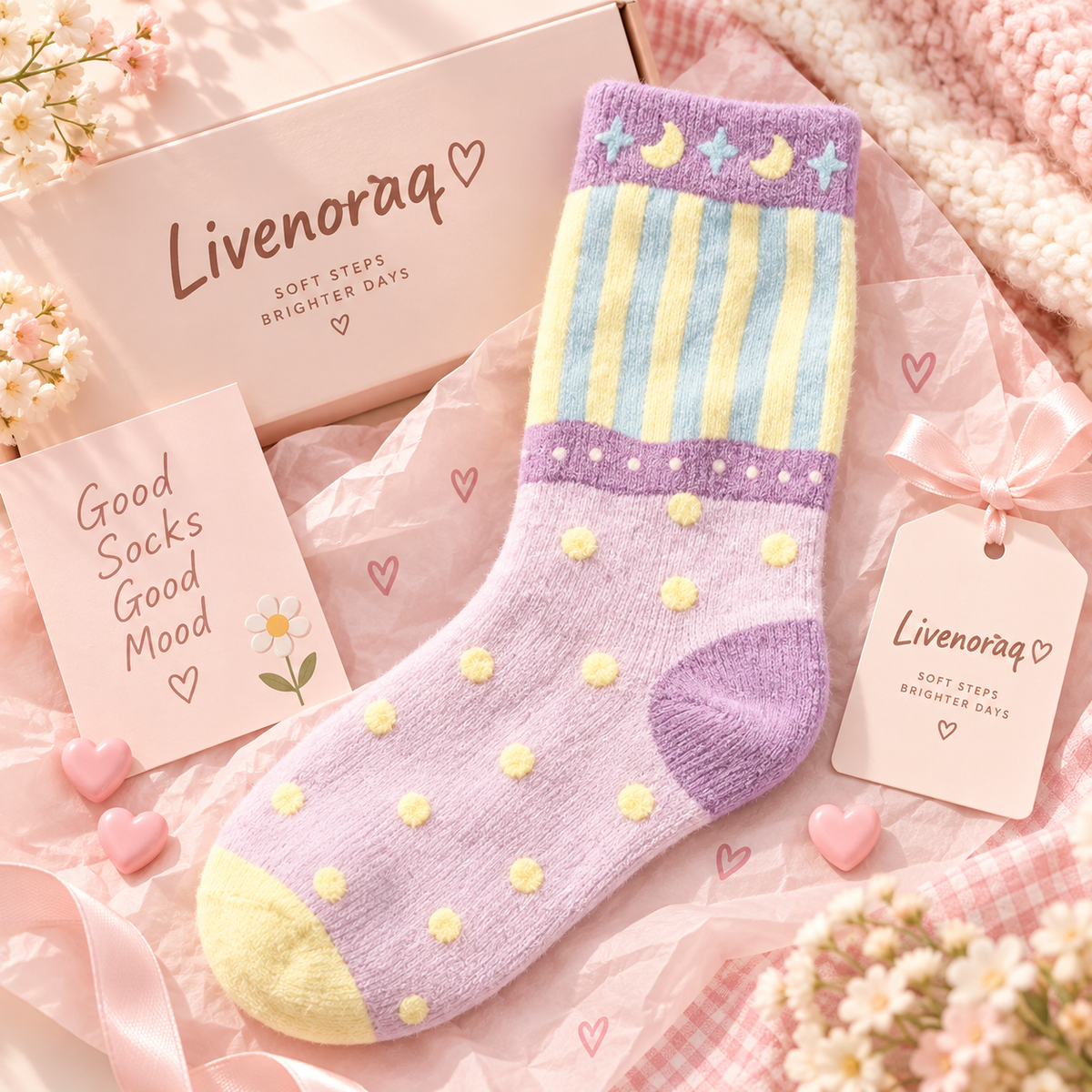 Livenoraq® Pastel Moon & Star Cozy Crew Socks