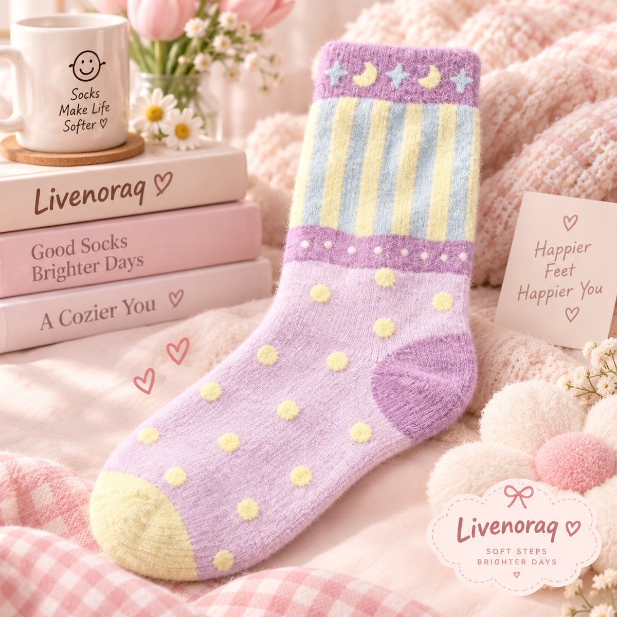 Livenoraq® Pastel Moon & Star Cozy Crew Socks