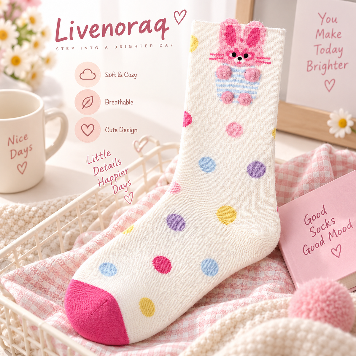 Livenoraq® Cute Bunny Polka Dot Crew Socks
