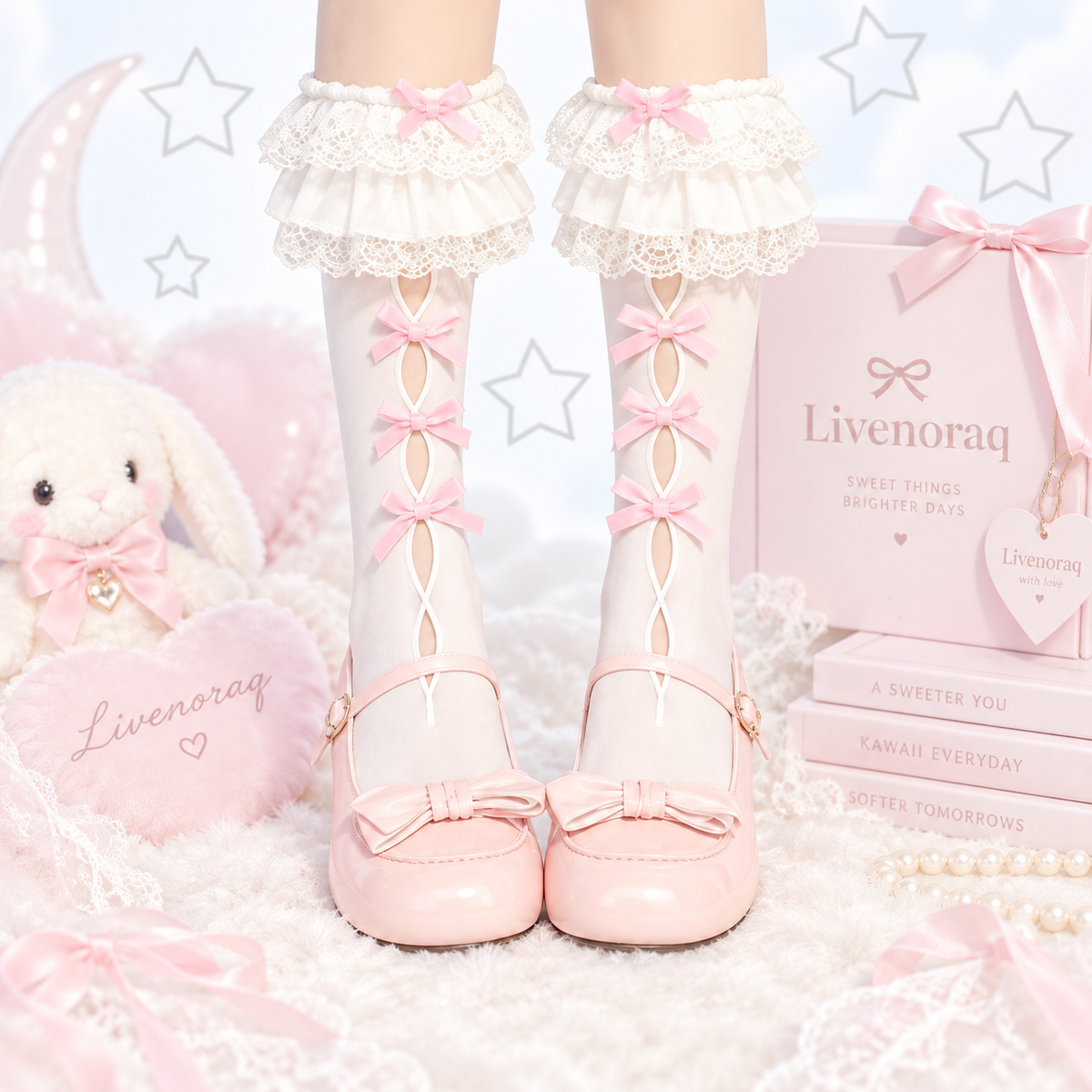 Livenoraq® Lace Bow Knee-High Socks for Women