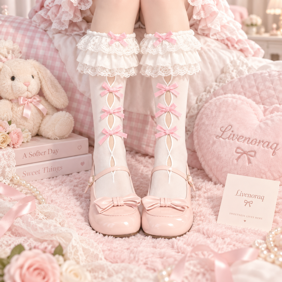 Livenoraq® Lace Bow Knee-High Socks for Women