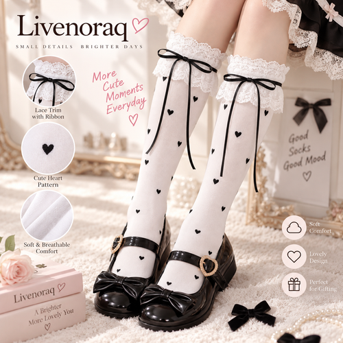Livenoraq® Lace Bow Heart Knee-High Socks for Women