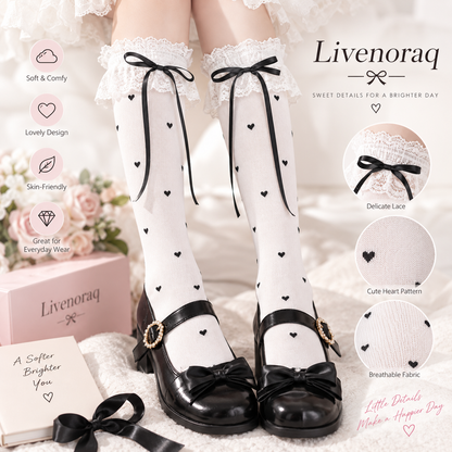 Livenoraq® Lace Bow Heart Knee-High Socks for Women