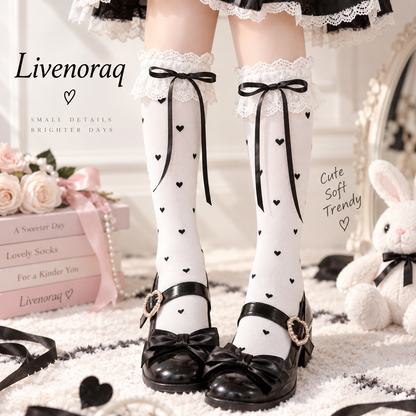 Livenoraq® Lace Bow Heart Knee-High Socks for Women