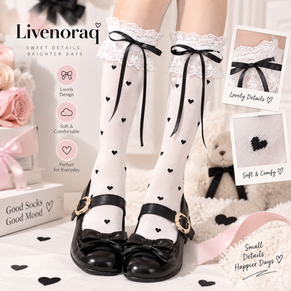 Livenoraq® Lace Bow Heart Knee-High Socks for Women