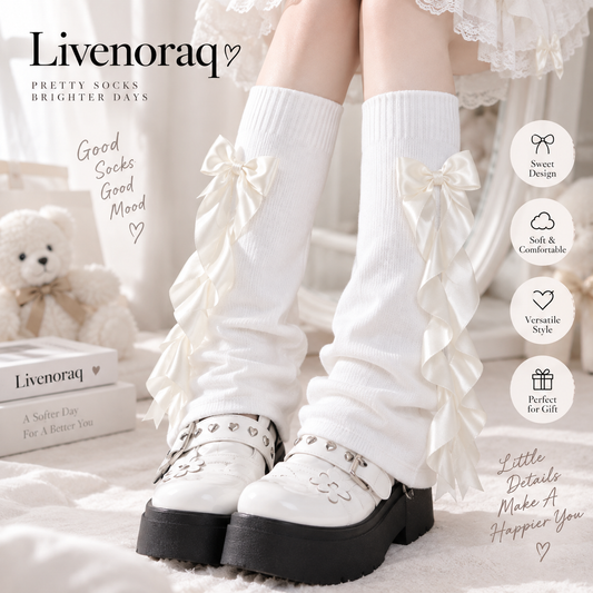 Livenoraq® Satin Bow Ruffle Knee-High Socks for Women