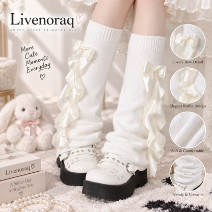 Livenoraq® Satin Bow Ruffle Knee-High Socks for Women