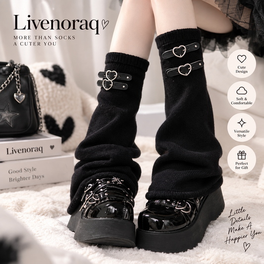 Livenoraq® Black Heart Buckle Knee-High Socks for Women