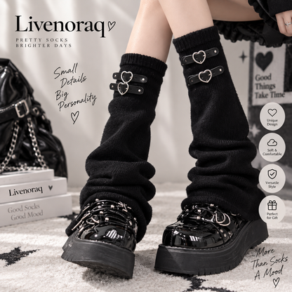 Livenoraq® Black Heart Buckle Knee-High Socks for Women