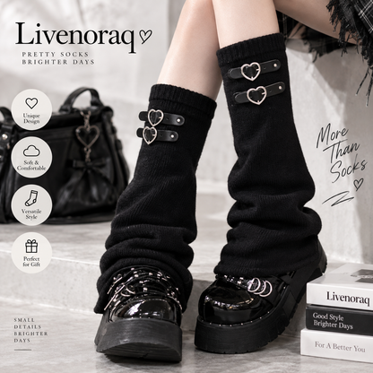 Livenoraq® Black Heart Buckle Knee-High Socks for Women